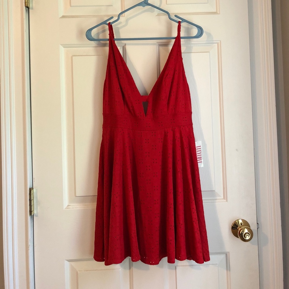 Lucy Love Red keyhole flare dress, size large.