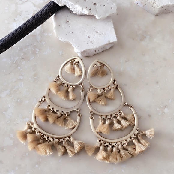 CHRIS SMALL TAN TASSELS DROP EARNINGS (A16) - Picture 2 of 3