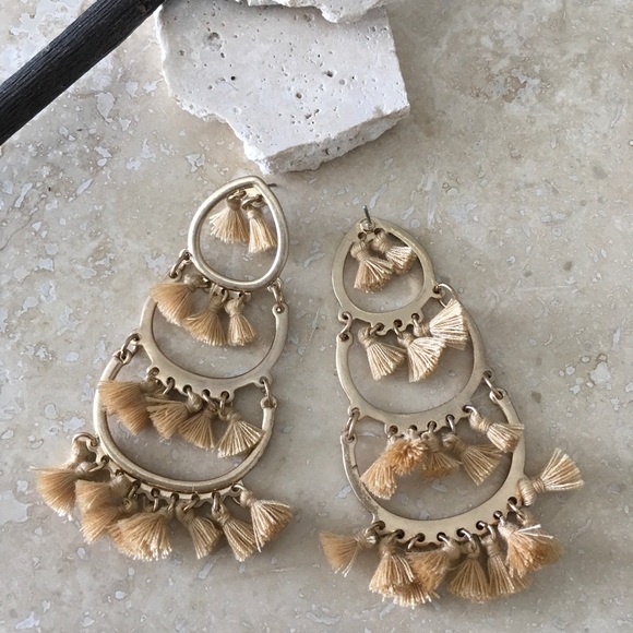 CHRIS SMALL TAN TASSELS DROP EARNINGS (A16) - Picture 3 of 3