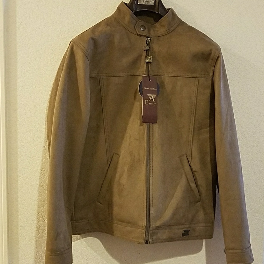 New Light Brown Suede Faux Leather Zip Up Jacket