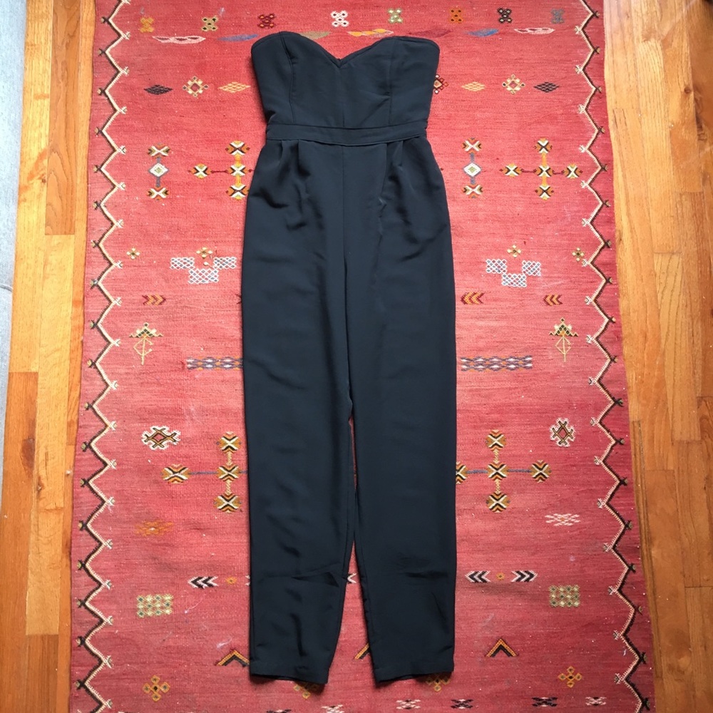 Silky strapless black romper/jumpsuit