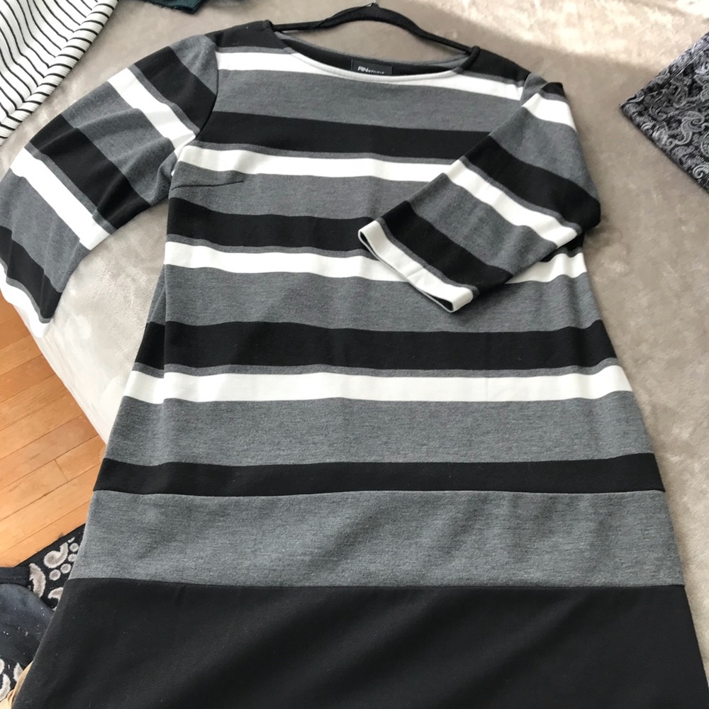Black White and Gray striped shift dress