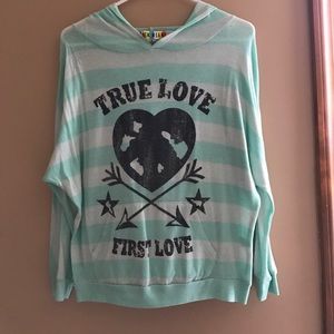 Mint Striped Graphic Hoodie