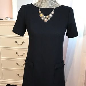 Loft 0P navy blue dress with fringe detail!Worn 1x