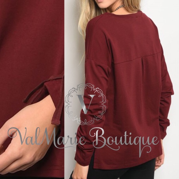 🔥FINAL PRICE🔥Wine Ruched Sleeve Top - Picture 2 of 2