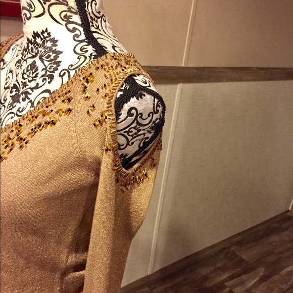 Cache' Shimmer Cold Shoulder Beaded Sweater - Picture 2 of 5