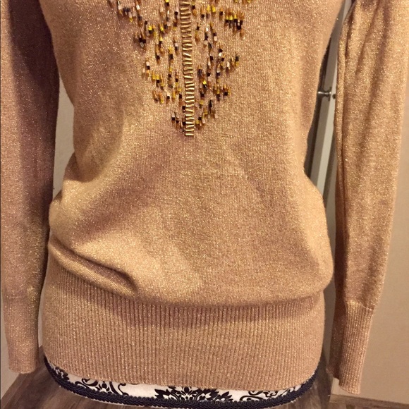 Cache' Shimmer Cold Shoulder Beaded Sweater - Picture 4 of 5