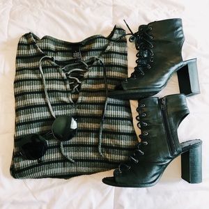Green striped lace up top