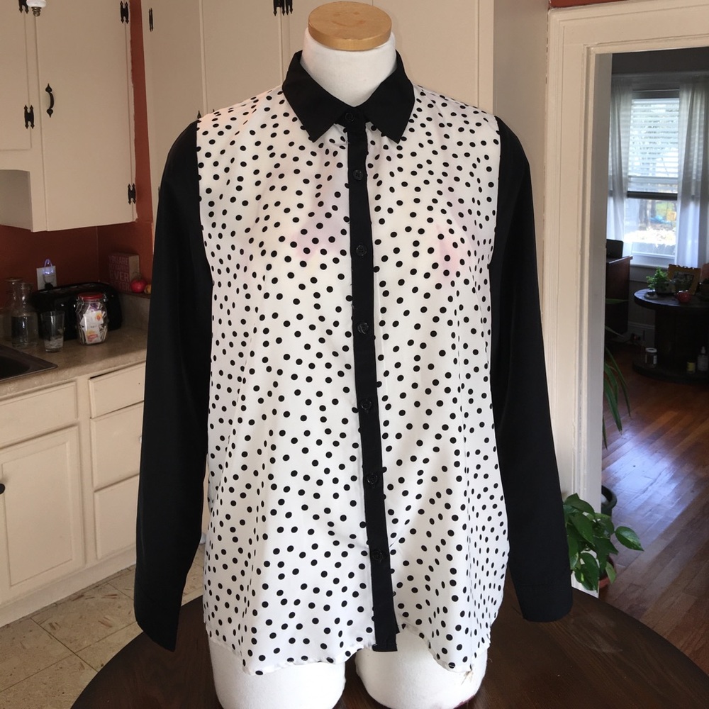 Silk Poka-dot dress button up shirt.