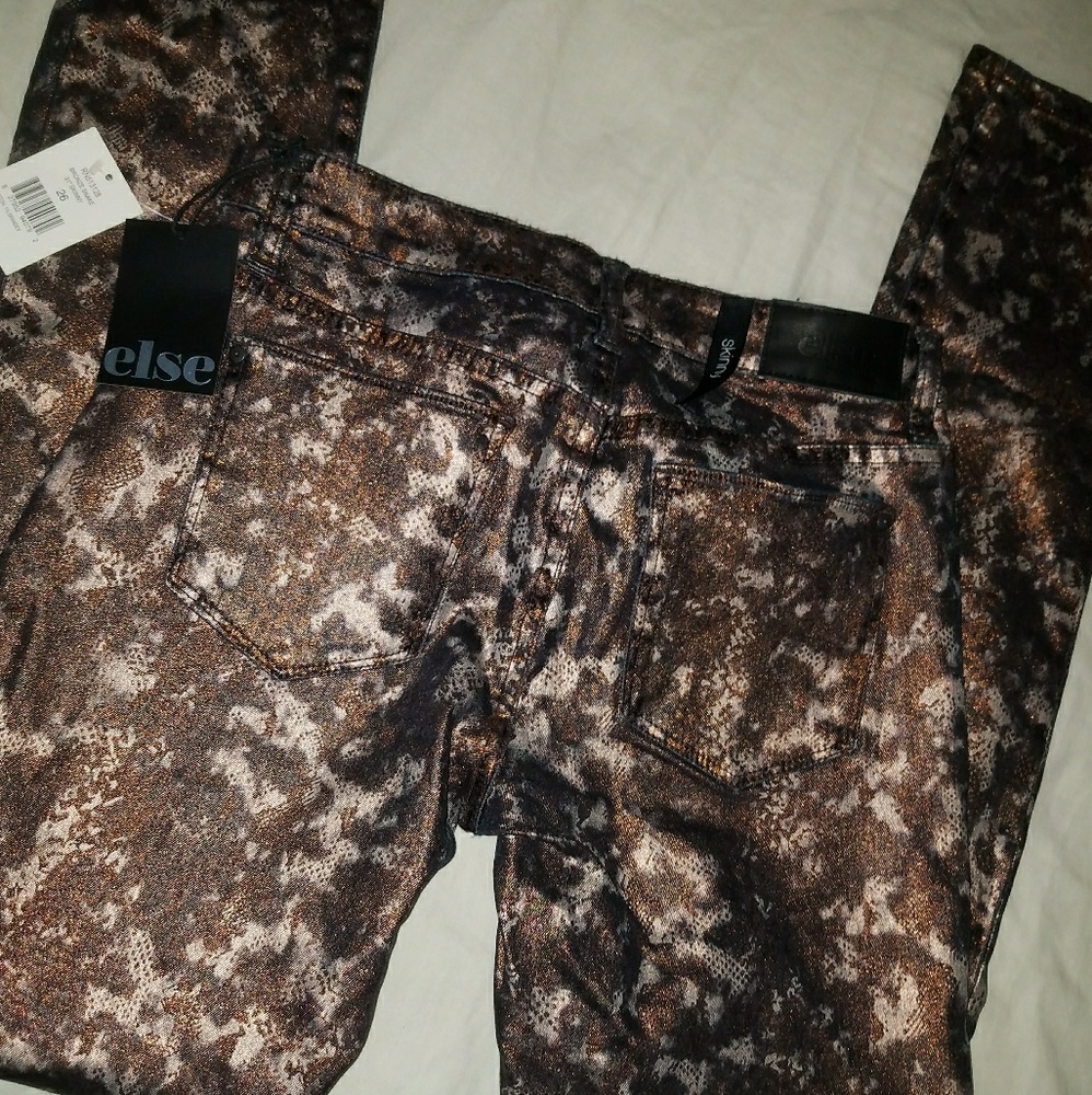 ELSE skinny snake bronze jeans NWT