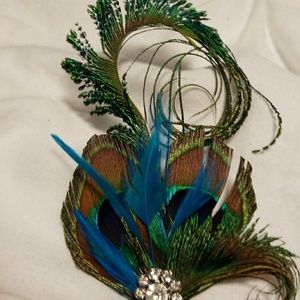 Peacock feather hair clip