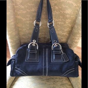 Coach Signature Canvas Leather Trim Satchel- Black
