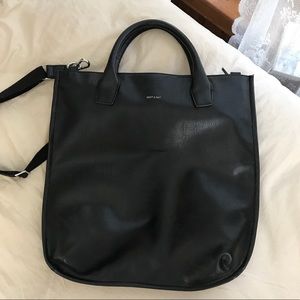 black vegan leather tote bag