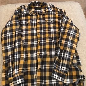 Yellow gray and white plaid redhead button up
