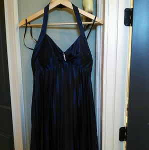 Blue satin halter dress