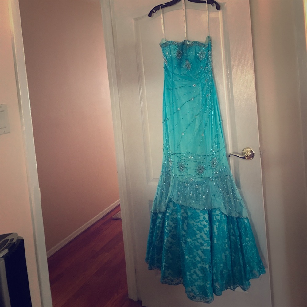Bicici blue mermaid beaded and lace gown