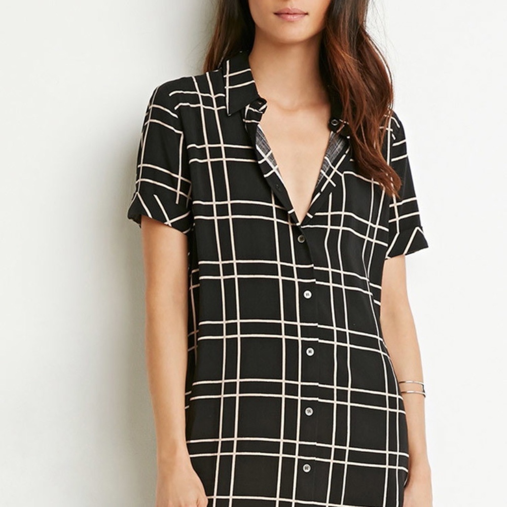 Black + White Grid T-Shirt Dress