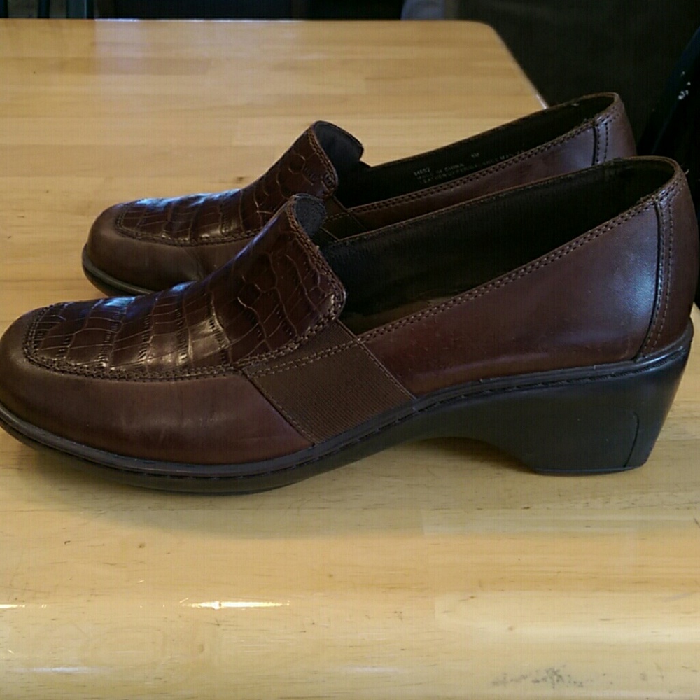 Clarks Leather Loafer, Wedge Heel, Slip On