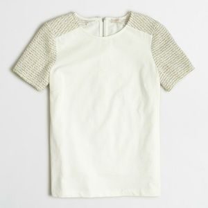 J Crew Brand New Cream Tweed Sleeve T-Shirt NWT