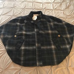 Warm lined, plaid zip-up poncho/ jacket