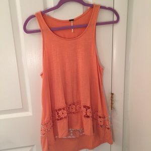 High-Low Orange Tank with Lace