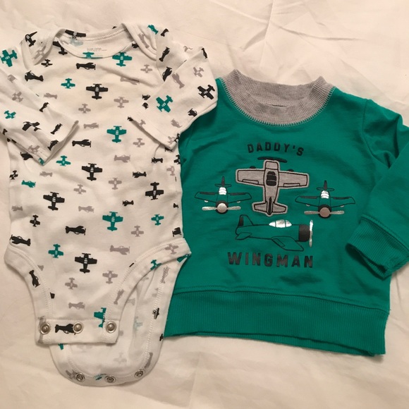 Nwt Baby Boys Carter/'s 3 Piece Romper Pants Shirt Wingman Airplanes Blue NB 3M