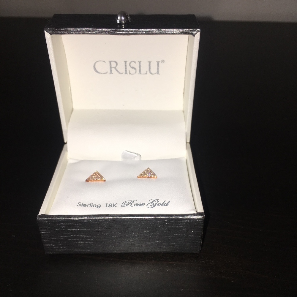 Crislu 18k Pave Triangle Rose Gold Earrings