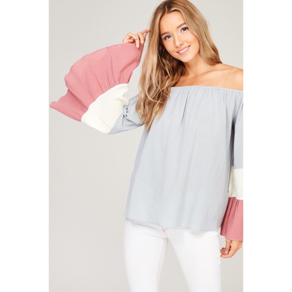 LAST ONE!! Off the Shoulder Color Blocked Top - Picture 4 of 6
