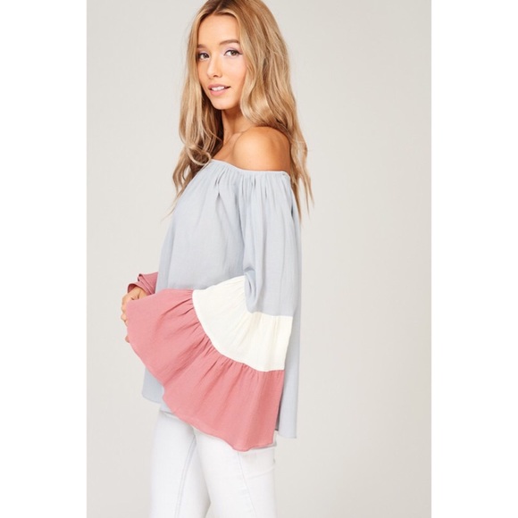 LAST ONE!! Off the Shoulder Color Blocked Top - Picture 5 of 6