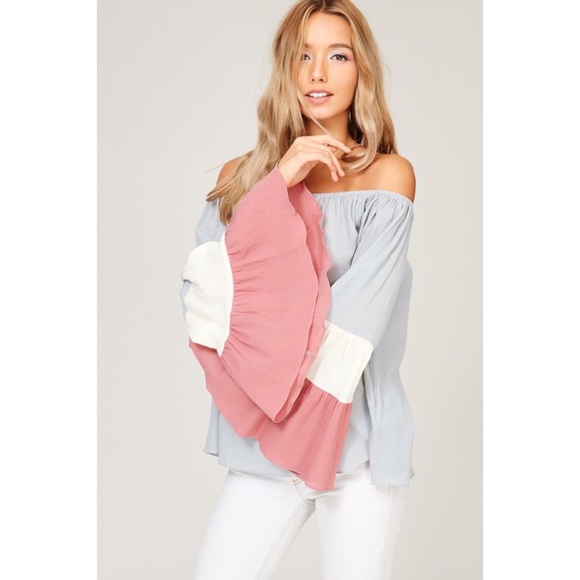 LAST ONE!! Off the Shoulder Color Blocked Top - Picture 6 of 6