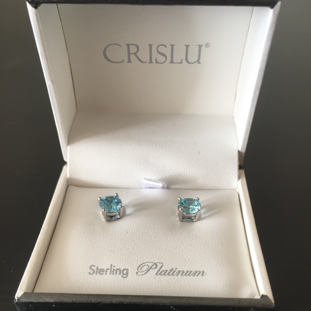Crislu Sterling Platinum Light Blue Earrings