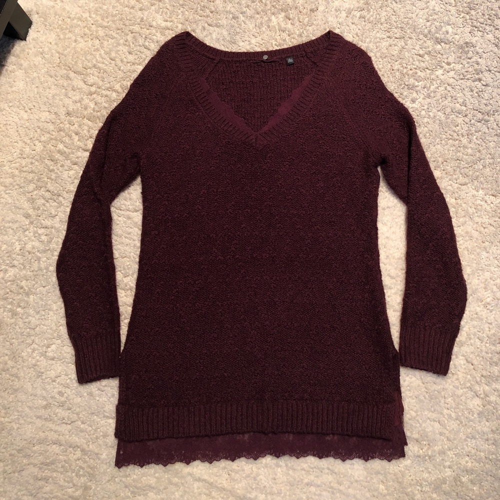 Super soft Anthropologie sweater with lace trim