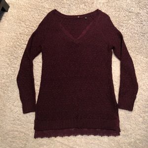 Super soft Anthropologie sweater with lace trim