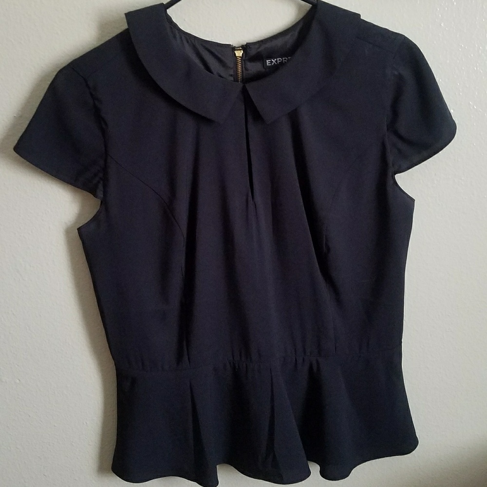 Express Black Peplum Top with Peter Pan Collar