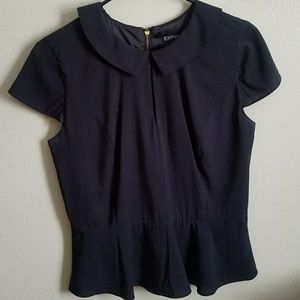 Express Black Peplum Top with Peter Pan Collar