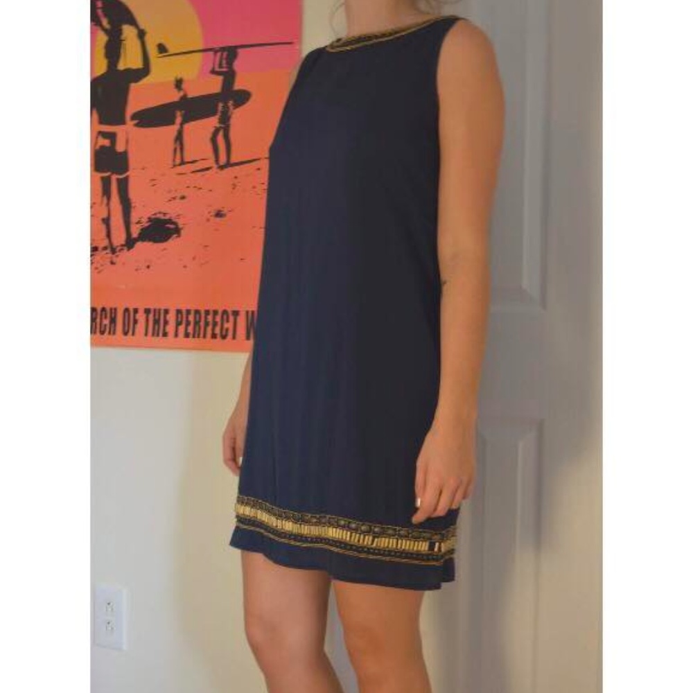 DARK BLUE DRESS WITH GOLDEN DETAILS