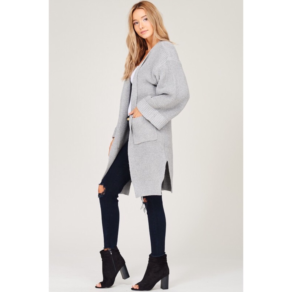 LAST ONE!! Grey Cardigan with Pockets - Picture 2 of 3
