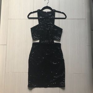 Sequin cut out mini dress