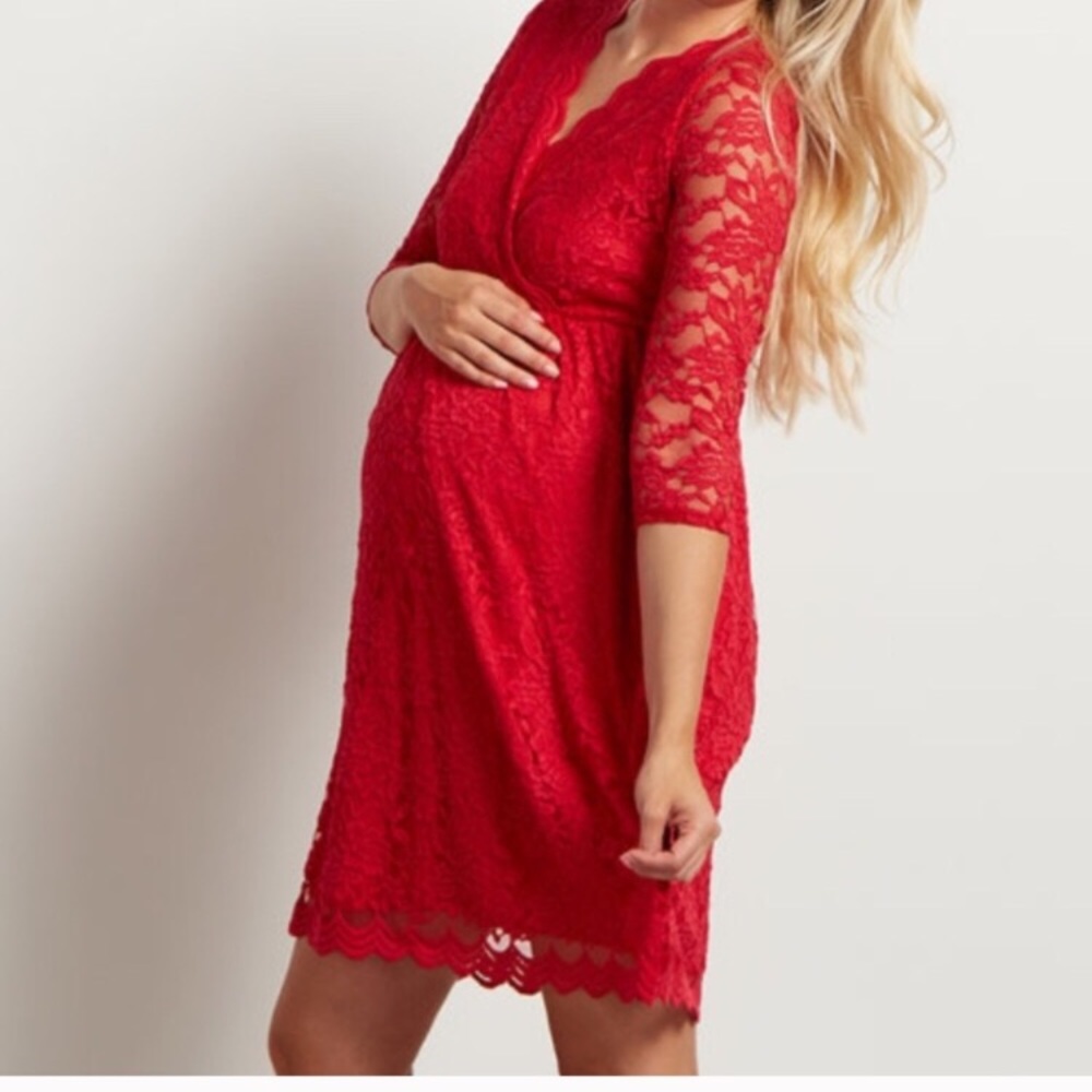 Pinkblush Red Lace Overlay Dress in Red