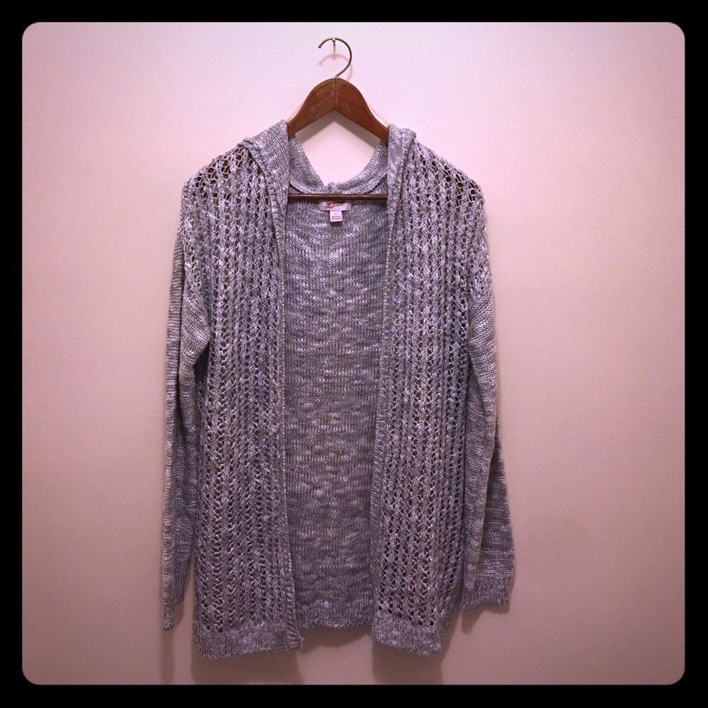 Loose knit open front hooded sweater