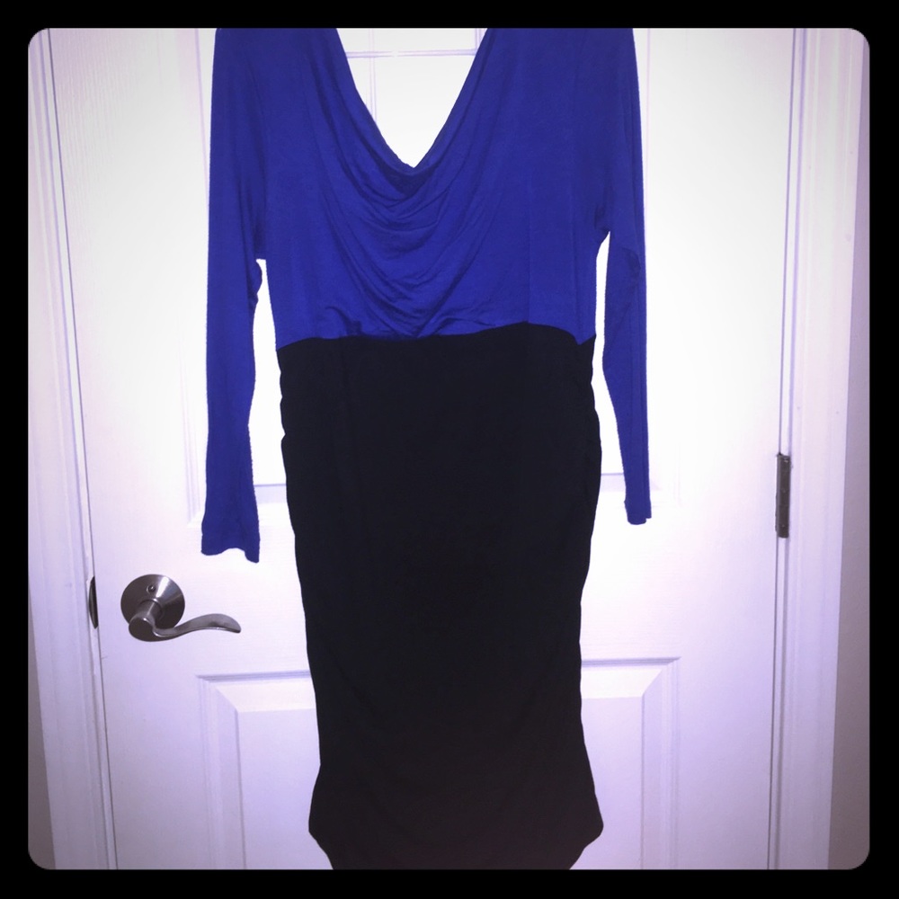 Cobalt royal blue, black Maternity dress, L
