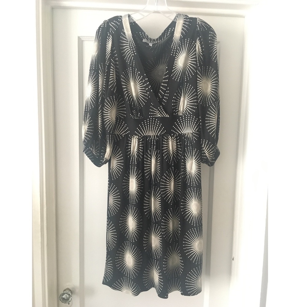 TIBI Silk Black/Ivory Print V-Neck Dress
