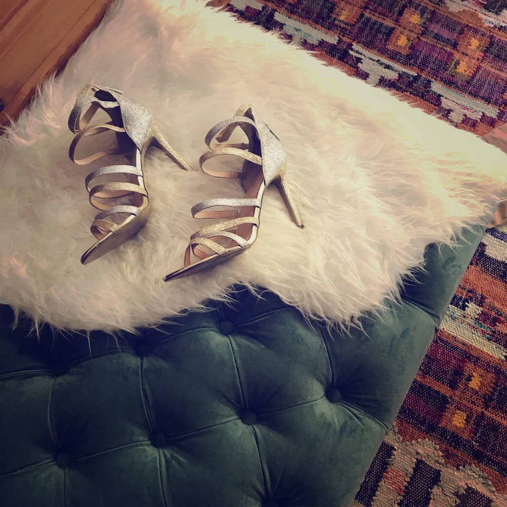 Silver and gold strappy heels