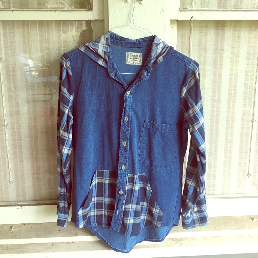 Denim hooded flannel