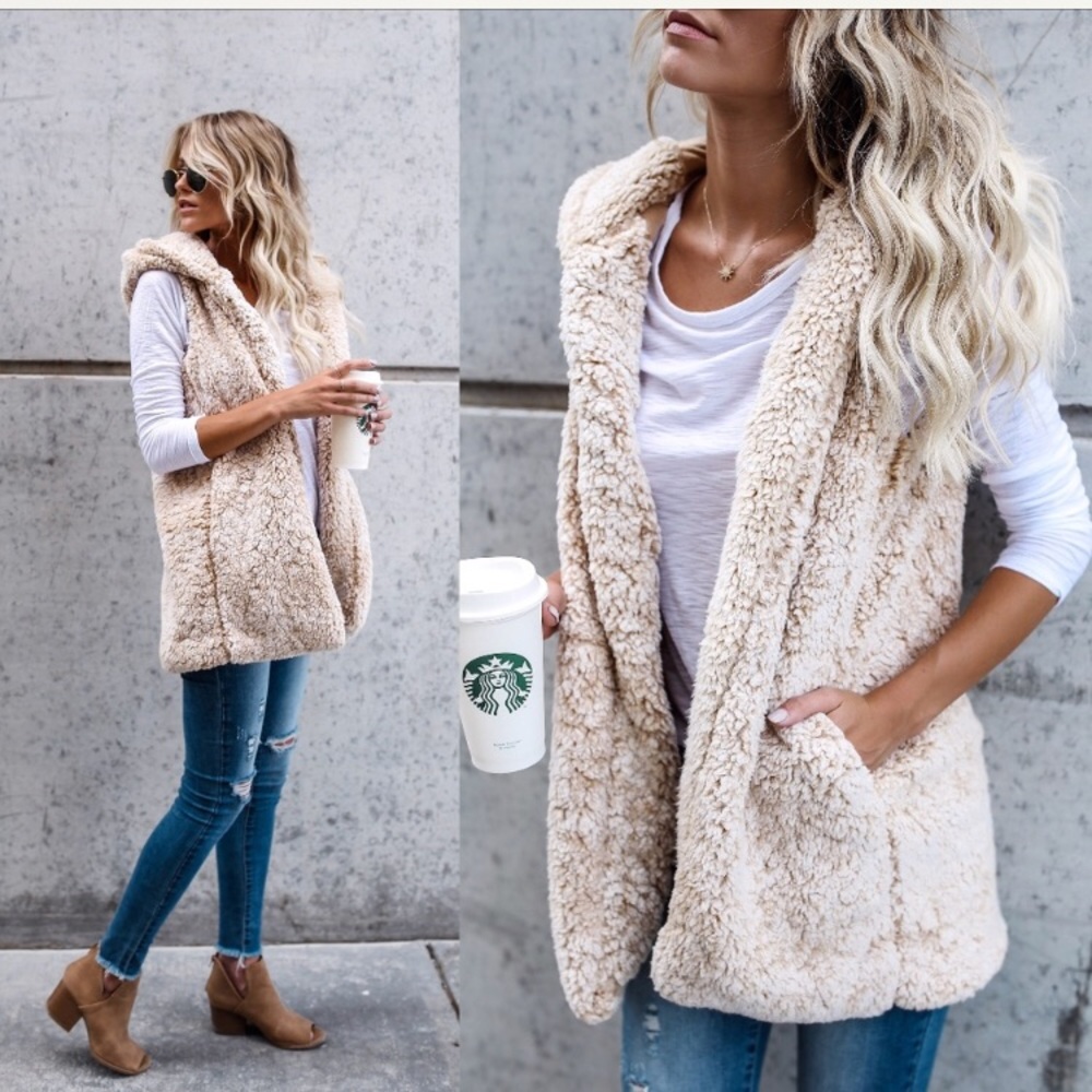 Fuzzy tan vest NWT