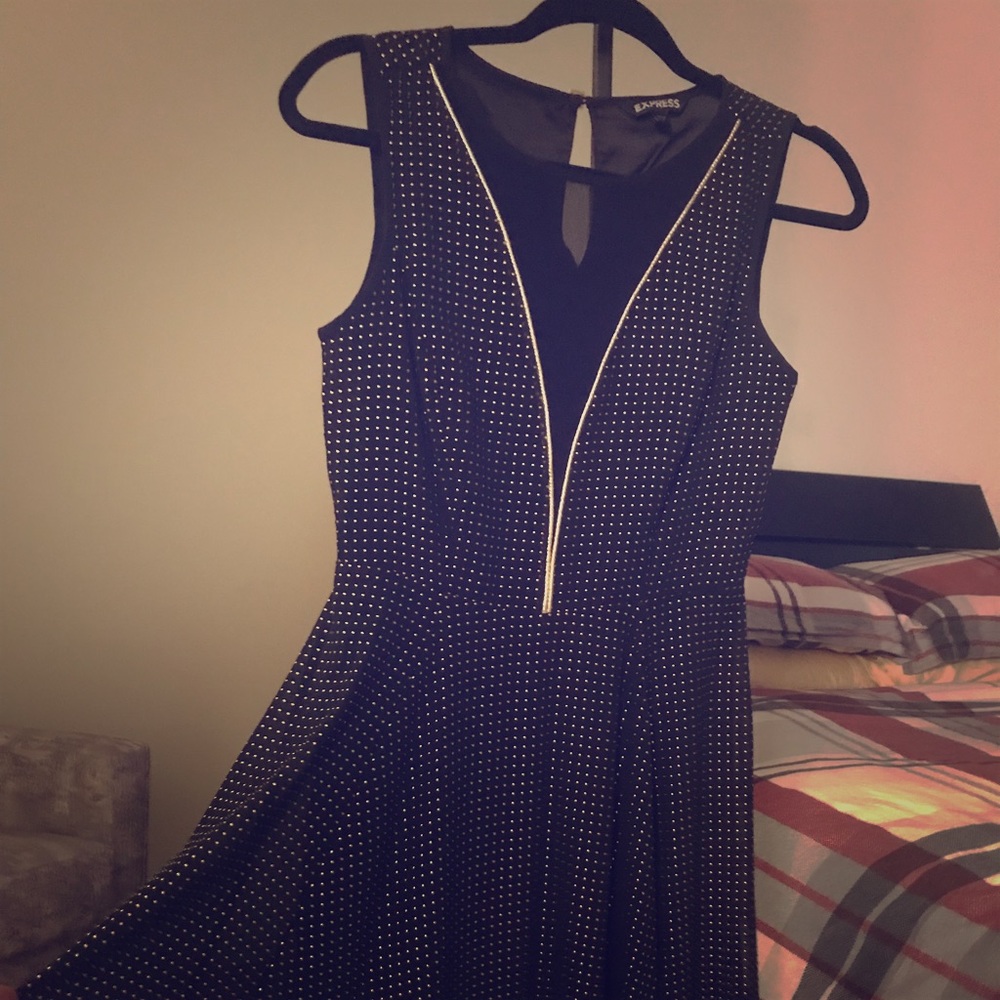 Express Black & Gold-Studded Skater Dress Size 2