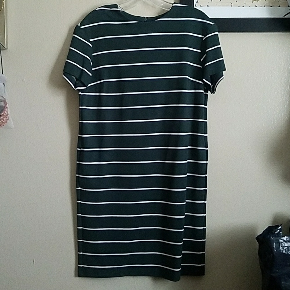 Uniqlo Ponte-Knit, Green Striped Dress w/ Pockets