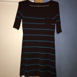 Brown with blue striped sweater dress. Never worn.