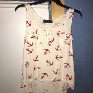 White tank top with red anchors. Size small.