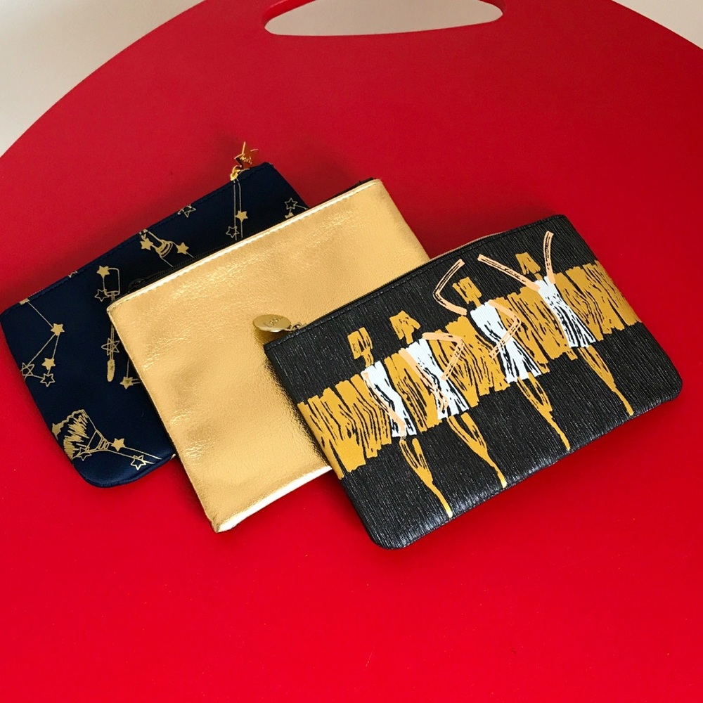 Variety of ipsy cosmetic pouches in many patterns